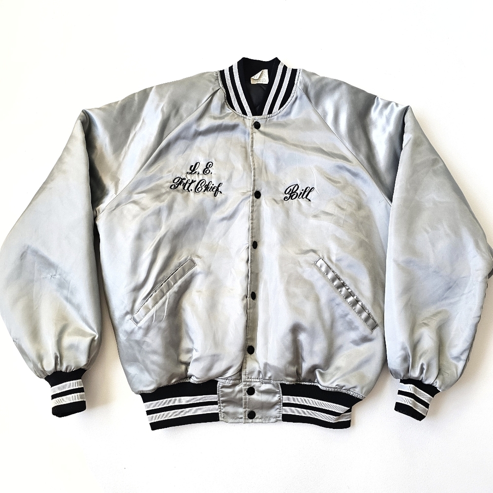Vintage Delaware Air Guard Military Flight Satin Bomber Jacket USA Made XL